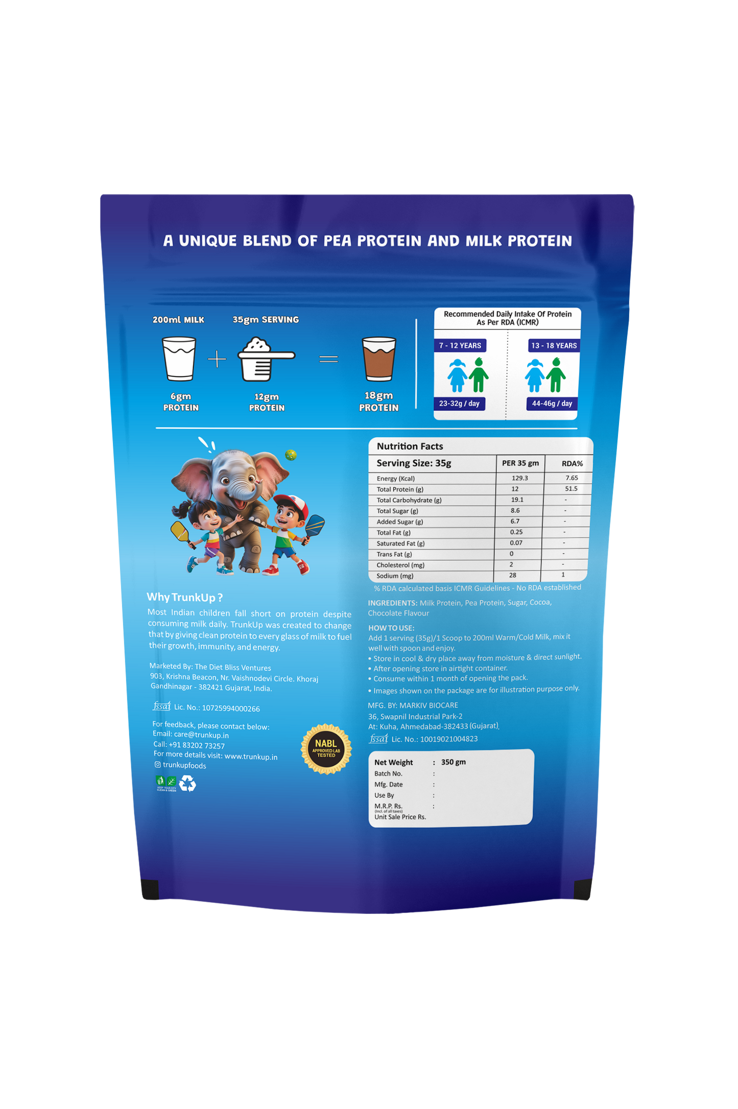 TrunkUp Protein | Belgian Chocolate Protein Mix for Kids | Healthy Milk Mix for Kids aged 7 to 18 Years