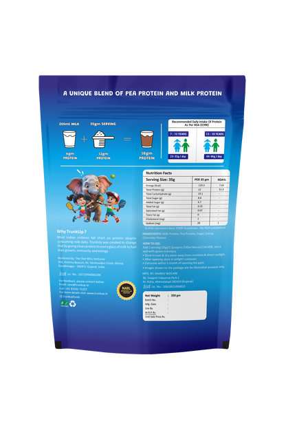 TrunkUp Protein | Belgian Chocolate Protein Mix for Kids | Healthy Milk Mix for Kids aged 7 to 18 Years